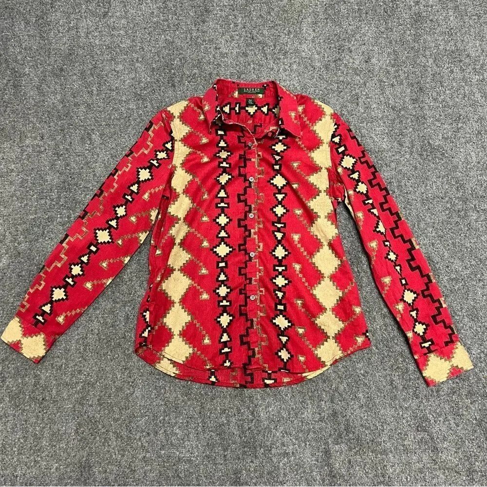Lauren Ralph Lauren Peitie PM Southwester Aztec Print Button Up Western Shirt